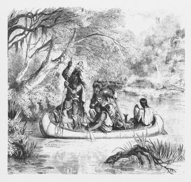istock Spear Fishing from a Canoe, American Indians Engraving, 1859 820085380