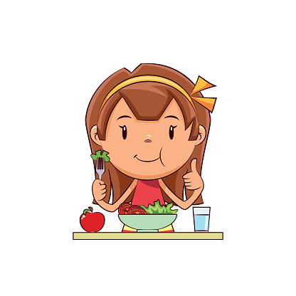 Girl Eating Salad Stock Illustration - Download Image Now - Eating, Girls,  Child - iStock