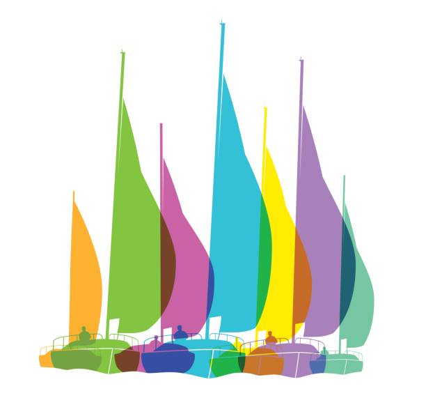 セーリングヨット - sailboat silhouette captain recreational boat点のイラスト素材／クリップアート素材／マンガ素材／アイコン素材