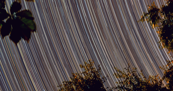 Star trails over the night sky, beautiful natural color star trails
