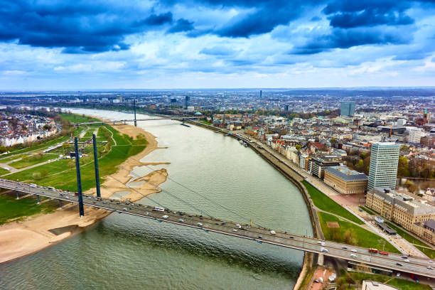 istock Dusseldorf at the river Rhine in Germany. Aerial View 820188940