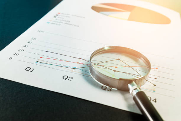 Business summary reports and a magnifying glass with on table office. Concept of Data Analysis, Investment Planning, Business Analytics.
