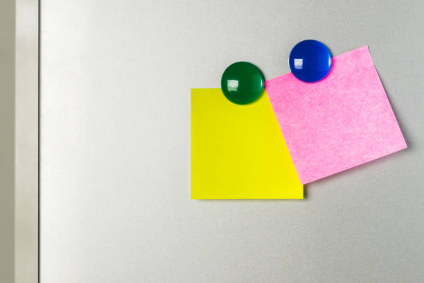 istock blank Sticky  note and magnet on refrigerator , two paper sheet background. 820238166
