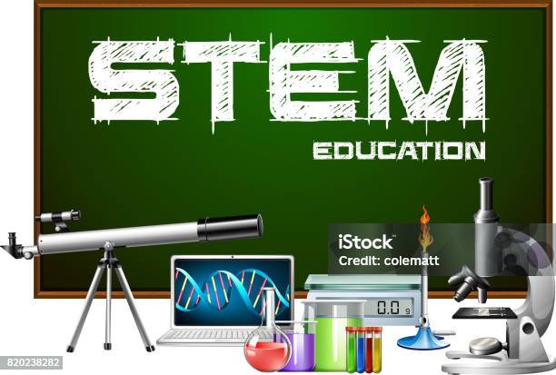 Vetores de Design De Cartaz Educação Com Equipamentos De Ciênciatronco e mais imagens de STEM - Assunto