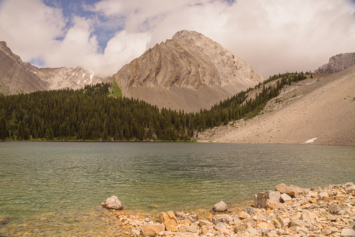 Landscape of Gusty Peak Mountain with Chester Lake in the foreground, Kananaskis, Alberta