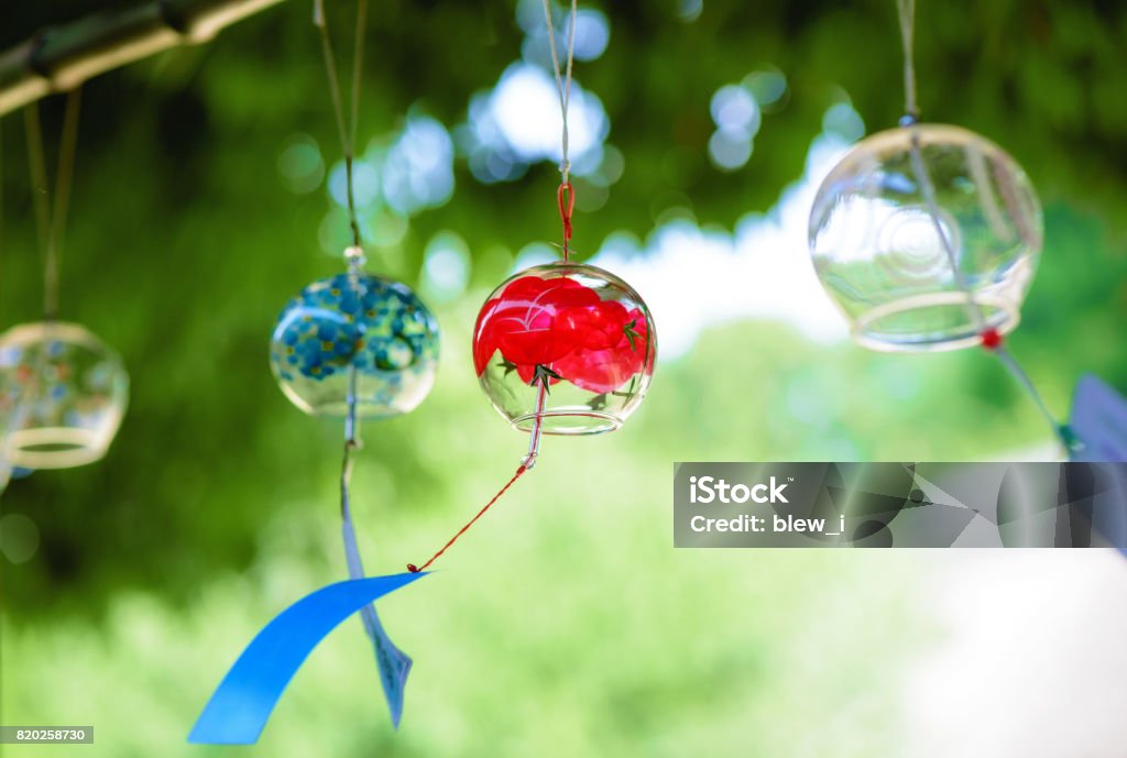 Summer wind chimes Summer wind chimes. Summer scenery in Japan. Accessories to heal the summer heat. Japanese Wind Chime Stock Photo