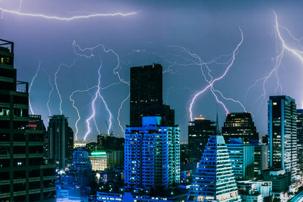istock Lightning storm in a major crowded city 820275058