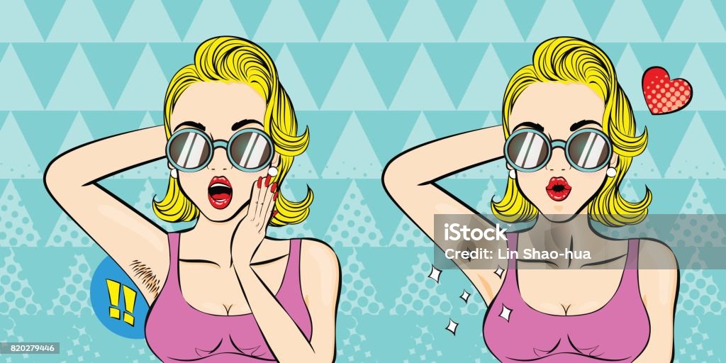 pop of cartoon woman pop of cartoon woman do epilator before and after Hair Removal stock vector