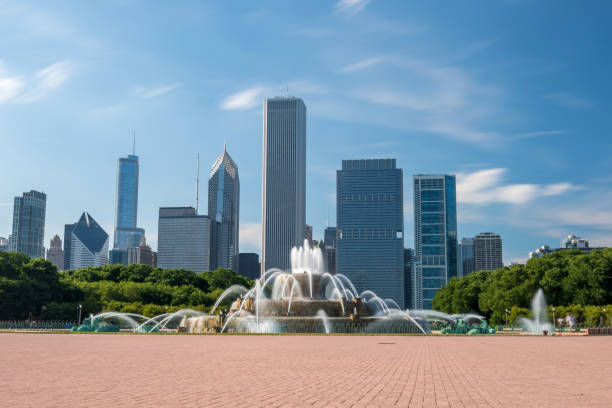 Buckingham fountain in Grant Park, Chicago, USA Buckingham fountain in Grant Park, Chicago in USA grant park stock pictures, royalty-free photos & images