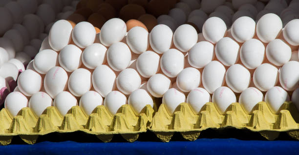 istock Organic fresh farm eggs at the market 820305576