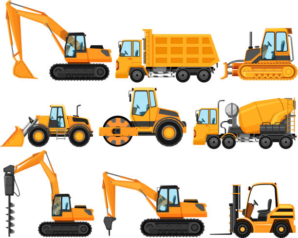 Different types of construction trucks Different types of construction trucks illustration construction vehicle stock illustrations