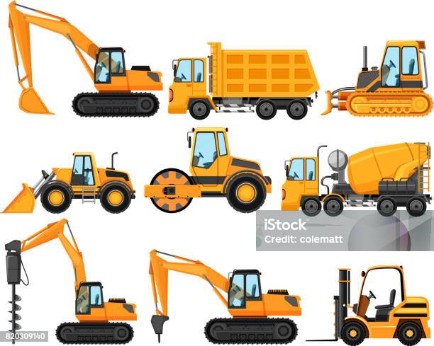 Different Types Of Construction Trucks Stock Illustration - Download Image Now - Backhoe, Construction Industry, Clip Art