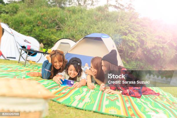 Young Female Having Fun Stock Photo - Download Image Now - Camping, Japan, Japanese Ethnicity