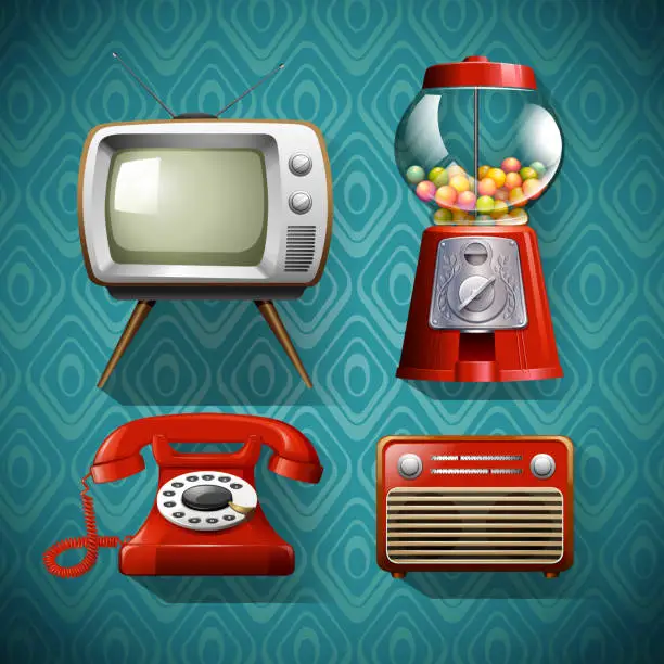 Vector illustration of Vintage items on blue background