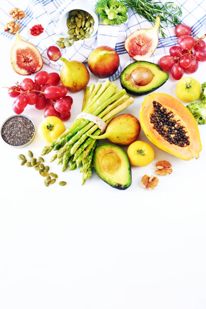 istock Clean eating or raw diet food vertical background with a copy space. 820324990