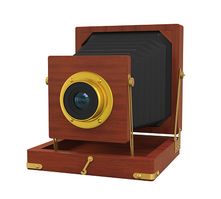 Vintage Wooden Camera isolated on white background. 3D render