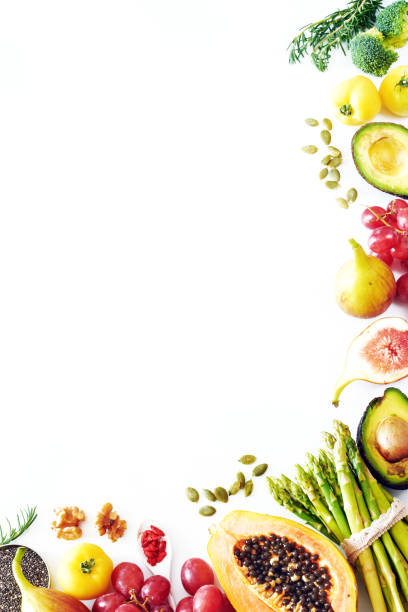 istock Clean eating or raw diet food vertical background with a copy space. 820335394