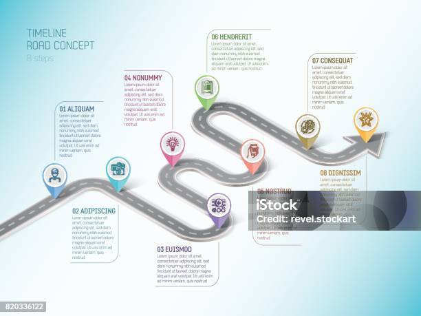 Isometric Navigation Map Infographic 8 Steps Timeline Concept W Stock Illustration - Download Image Now