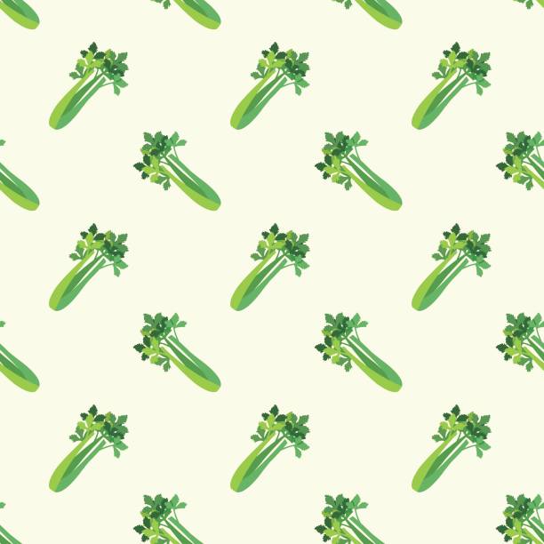 bezszwowy obraz tła kolorowy składnik roślinnej żywności seler - celery vegetable illustration and painting vector stock illustrations