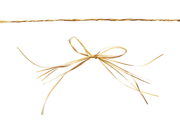 Beige raffia bow and rope Beige raffia bow and rope isolated on white raffia stock pictures, royalty-free photos & images