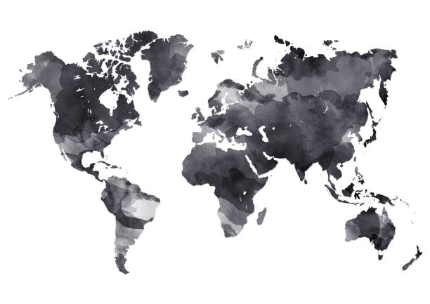 World map in digital ink painted stock photo