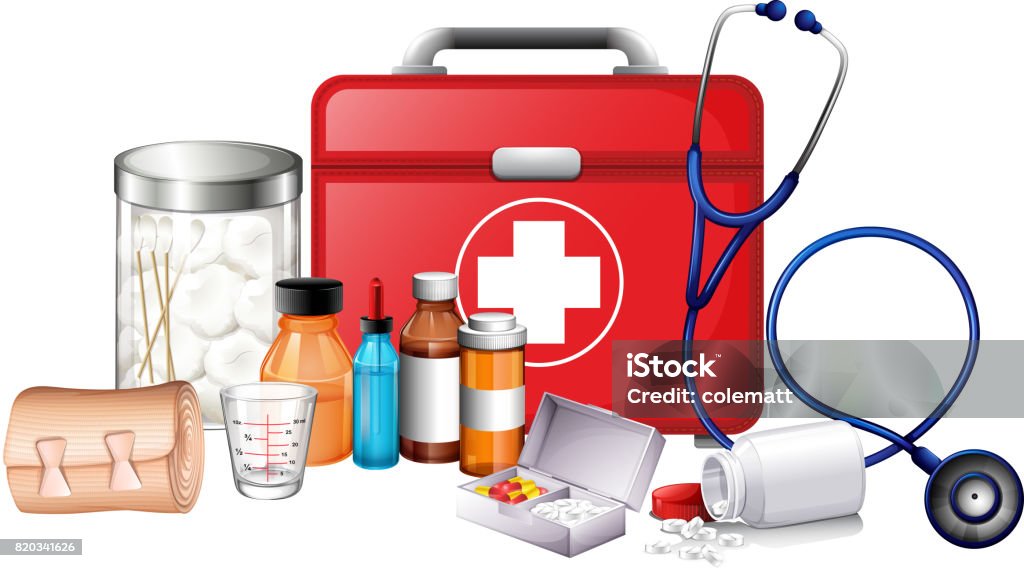 Different types of medical equipments Different types of medical equipments illustration First Aid stock vector