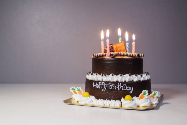 istock chocolate cake with birthday light candle 820341670