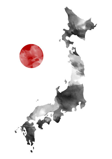 japan landkarte tinte farbe - east asian ethnicity stock-fotos und bilder