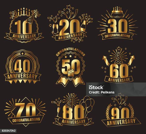 Anniversary Golden Numbers Set Stock Illustration - Download Image Now - Anniversary, 50-54 Years, 20-24 Years