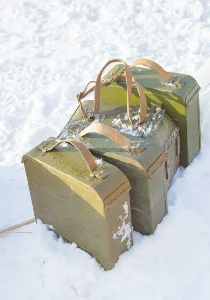 closeup of box tape gun Maxim in the snow.
