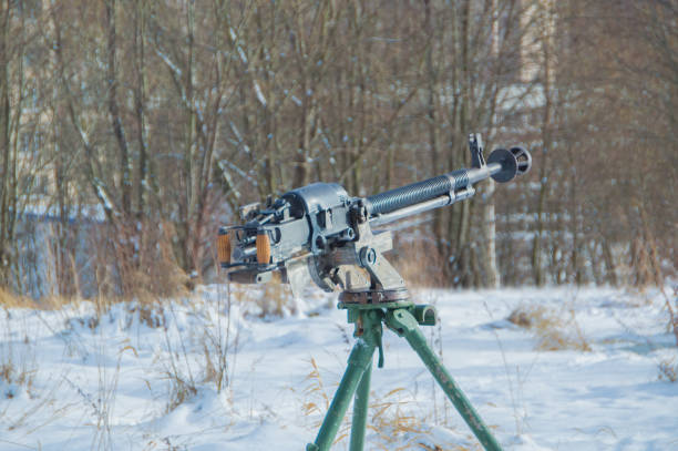 istock in the winter on the tripod Russian heavy machine gun 820356254