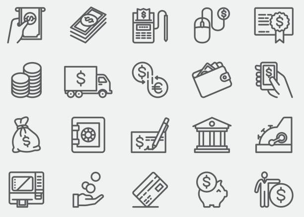 Money And Payment Line Icons Money And Payment Line Icons bank vault icon stock illustrations