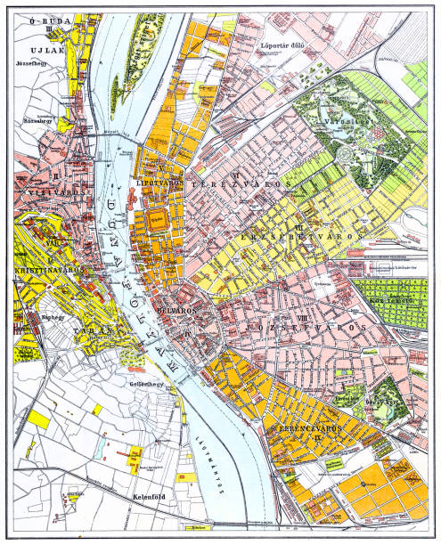 budapest stadtplan - hungary budapest map cartography stock-grafiken, -clipart, -cartoons und -symbole