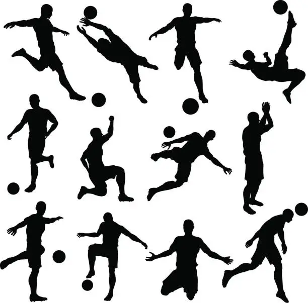 Vector illustration of Soccer Footballer Silhouettes