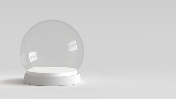 istock Empty snow glass ball with white tray on white background. 3D rendering. 820374052