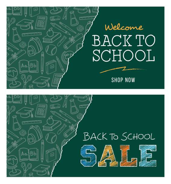 ilustrações de stock, clip art, desenhos animados e ícones de back to school sale banner - blackboard chalk drawing chalk banner