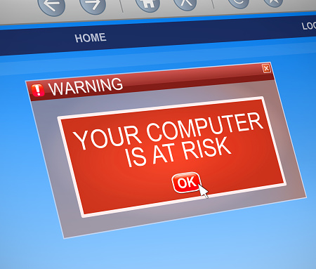 Illustration depicting a computer dialog box with a security threat concept.