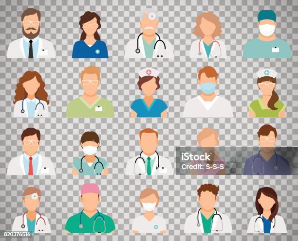 Doctor Avatars On Transparent Background Stock Illustration - Download Image Now - Nurse, Icon Symbol, Doctor