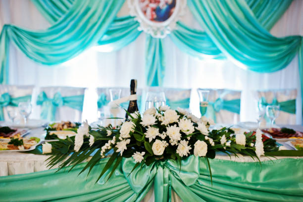istock Fantastic wedding banquet table with awesome decor and delicious dishes. 820397706