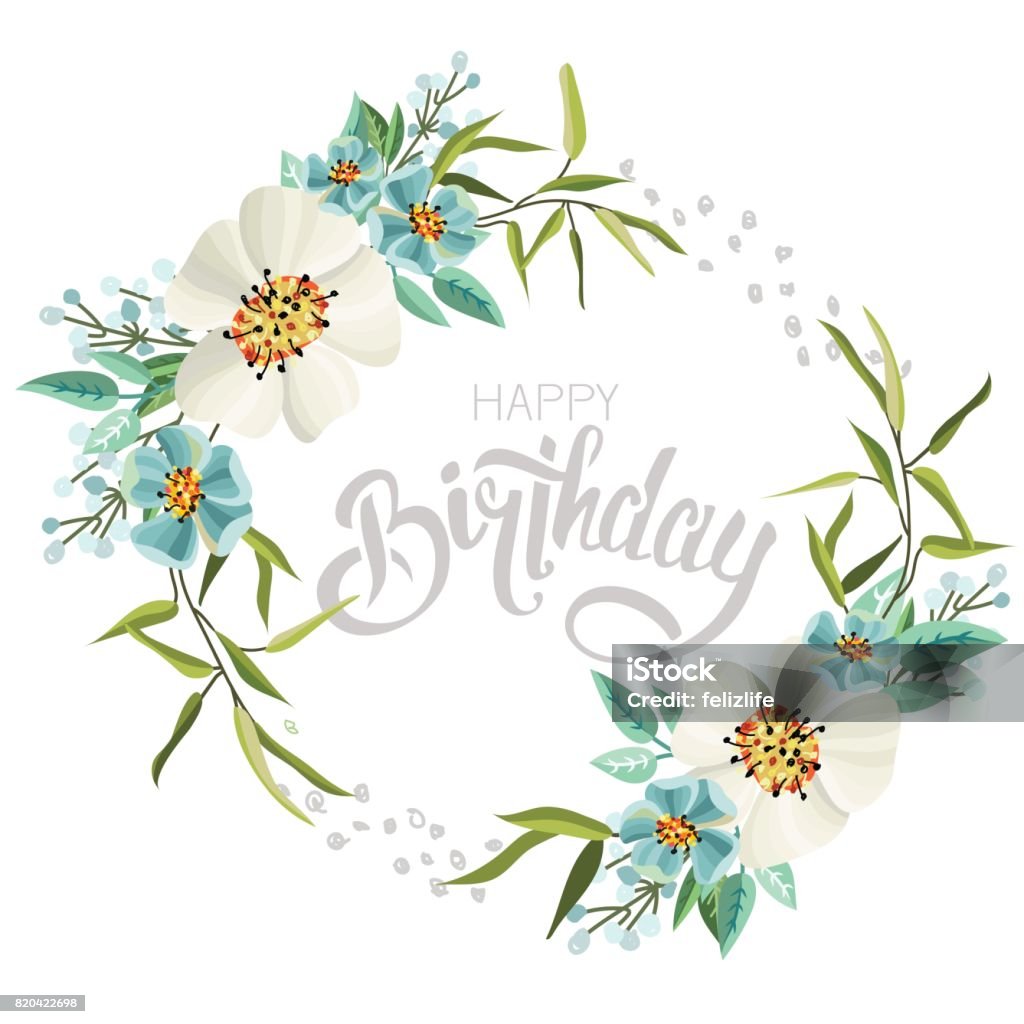 Darmen Integreren naaien Gefeliciteerd Happy Birthday Met Bloemen Stockvectorkunst en meer beelden  van Bericht - Bericht, Blad, Bloem - Plant - iStock