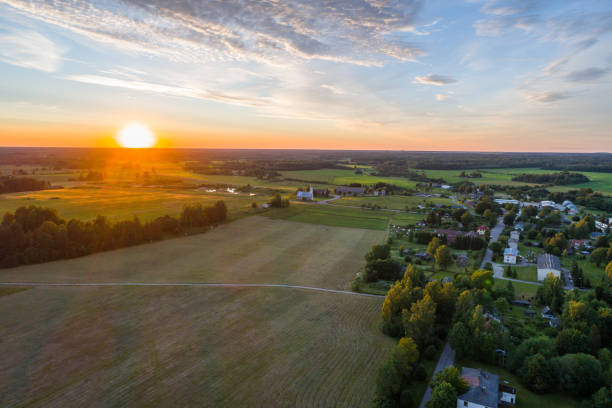istock Beautiful sunset over the small town. Aerial photography. 820426708