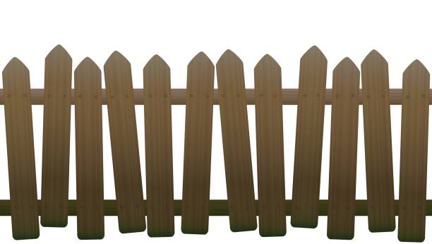 Old, unsteady, crooked fence with wooden texture, seamless extendable - isolated vector illustration on white background. Old, unsteady, crooked fence with wooden texture, seamless extendable - isolated vector illustration on white background. damaged fence stock illustrations