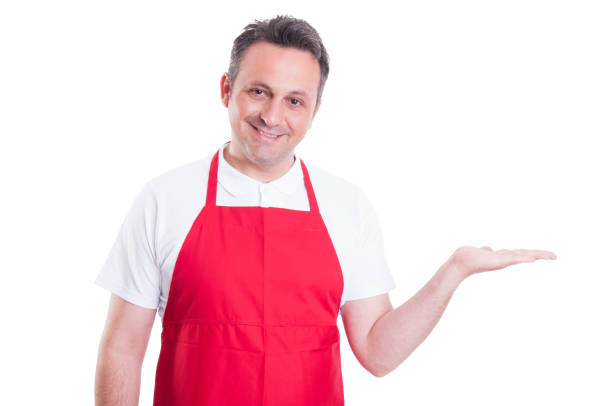 istock Young salesman showing his palm 820458682