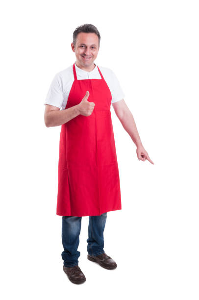 istock Happy seller pointing down and showing thumb up 820460512