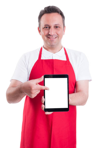 istock Modern supermarket seller holding blank tablet 820461106