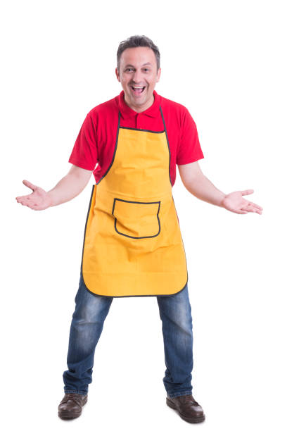 istock Excited supermarket employee standing with palms open 820462716
