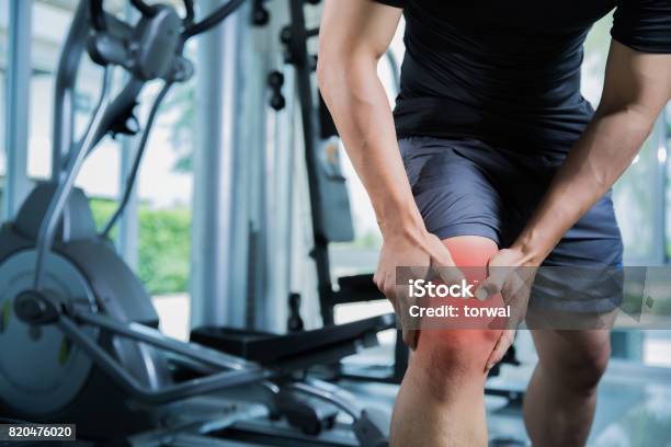 Healthy Men Injury From Exercise In The Gym He Injured His Knee Stock Photo - Download Image Now