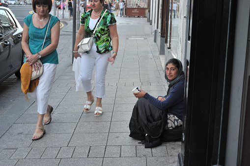 Homeless Girl Asking for Money in the Street,  Galway, Ireland, Jul 2017