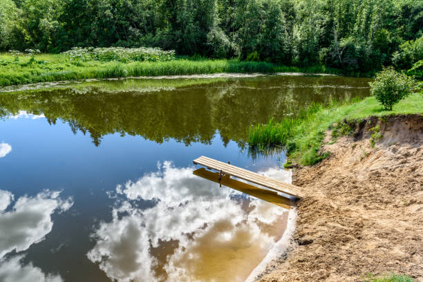 istock reflection of clouds in the lake with boardwalk 820487008