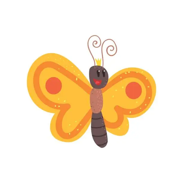 Vector illustration of Cute cartoon orange butterfly character vector Illustration
